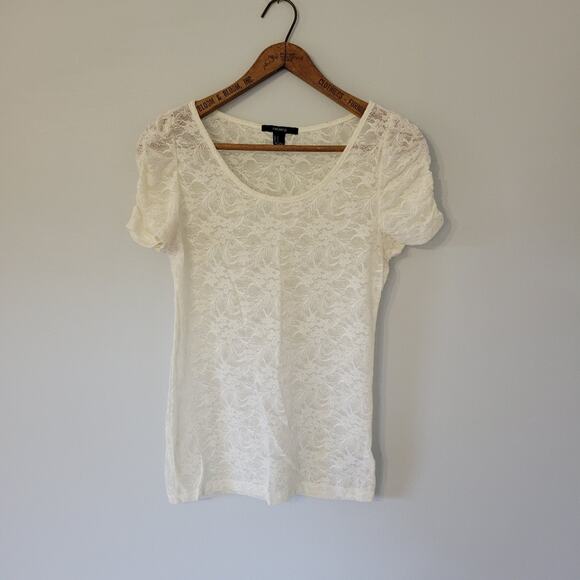 Forever 21 Sheer Lace Top White L - Picture 1 of 9